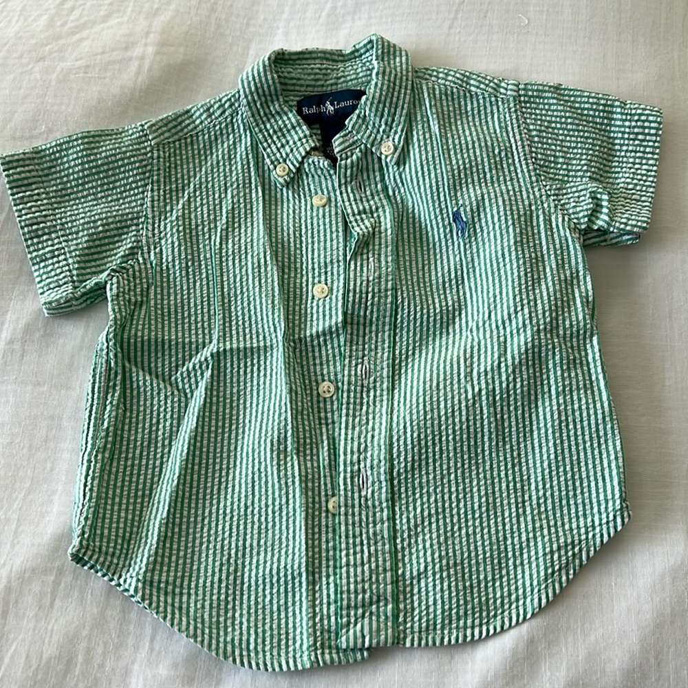 Green seersucker Ralph Lauren 18M button down shirt - short sleeved
